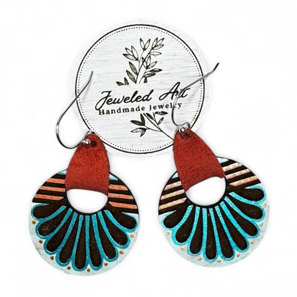 Pre-order Hand-Painted Showgirl Inspired Deco Fan Burst Wood Earrings - Picture 5 of 6